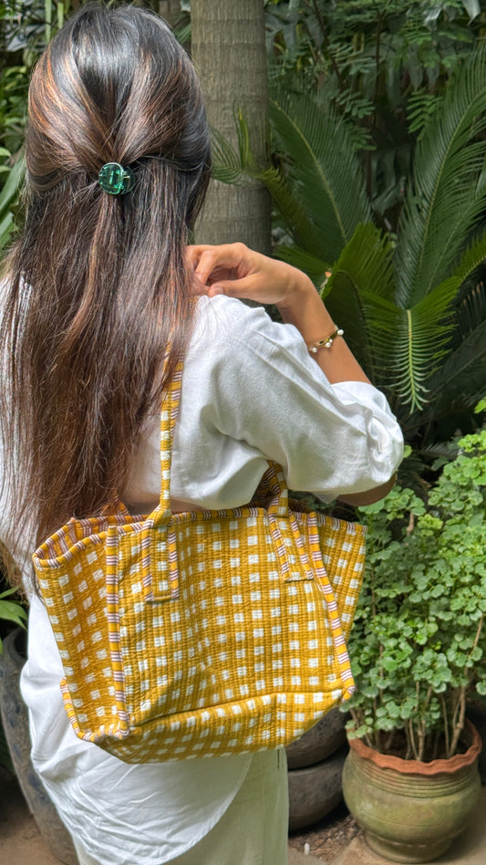 Gingham Mini Tokree Tote Bag (Yellow)