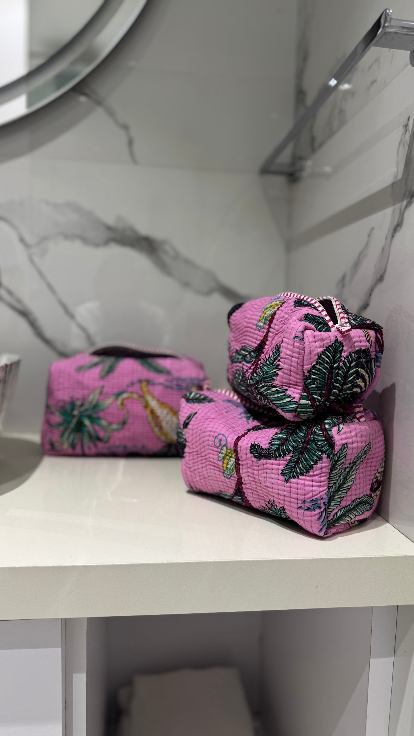 Bright Pink Jungle Pouch Set (set of 3)