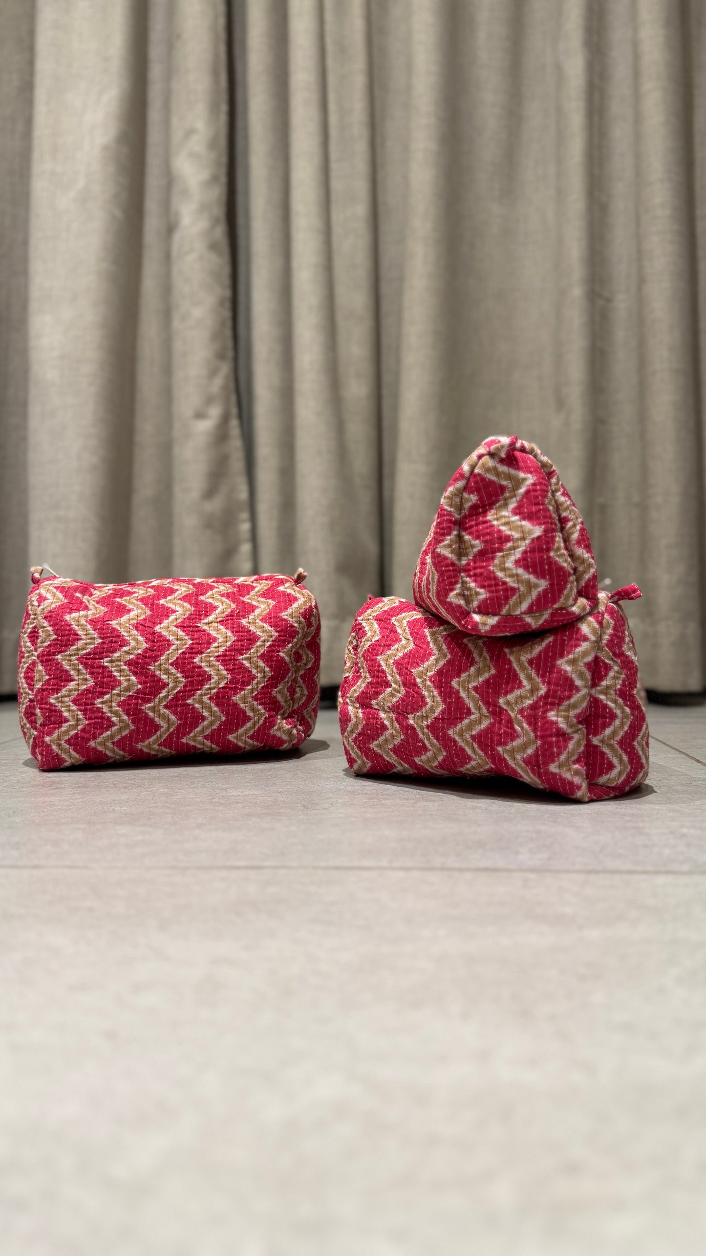 Pink Zig Zag Pouch Set (set of 3)