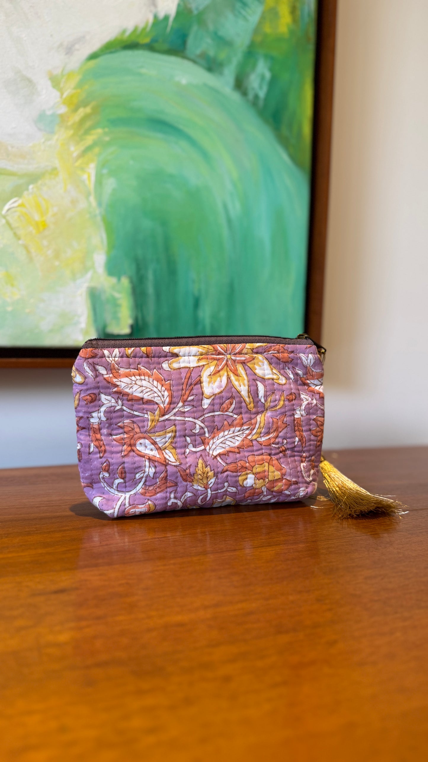 Lavender Floral Hand Block Pouch