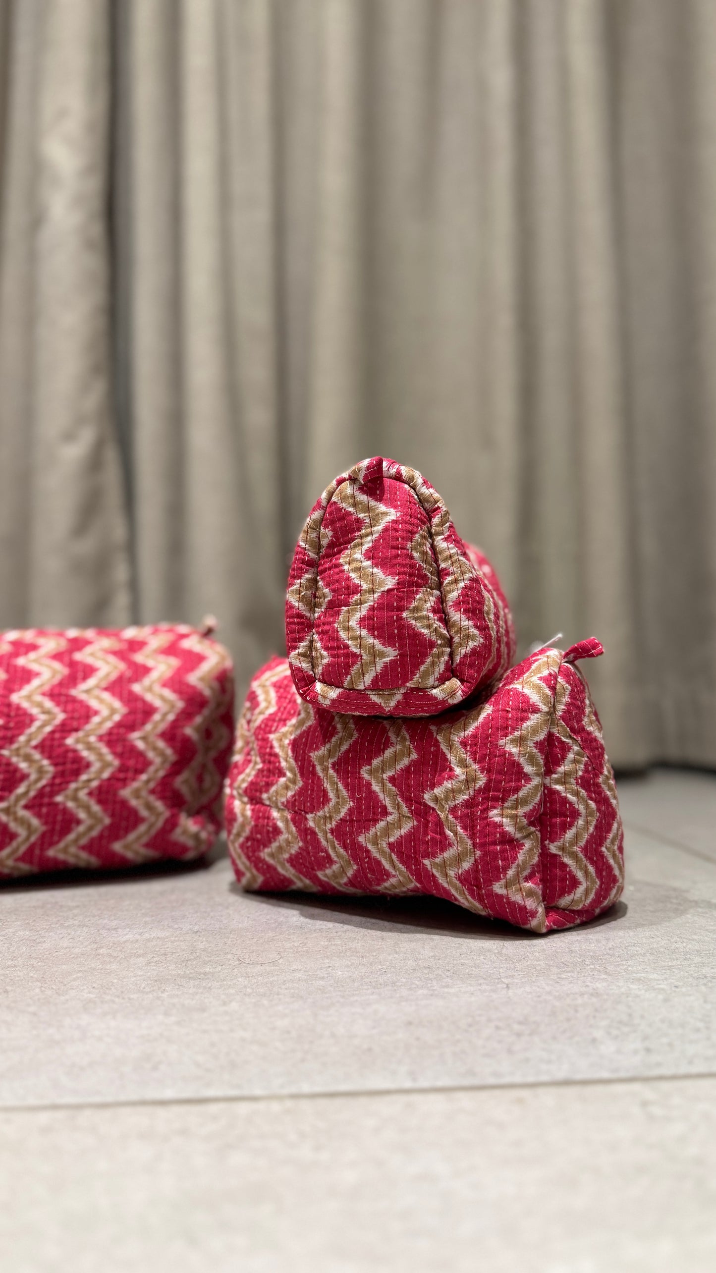 Pink Zig Zag Pouch Set (set of 3)