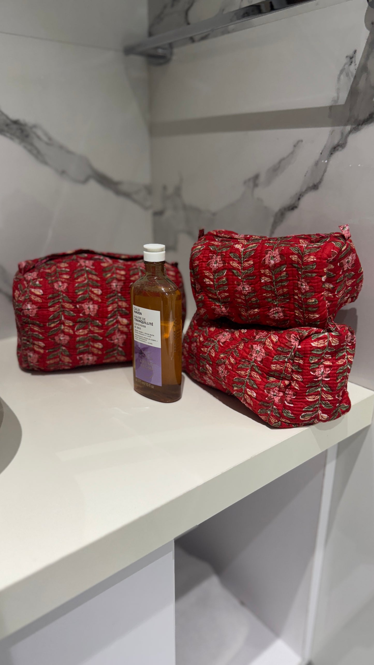 Red Motif Pouch Set (set of 3)