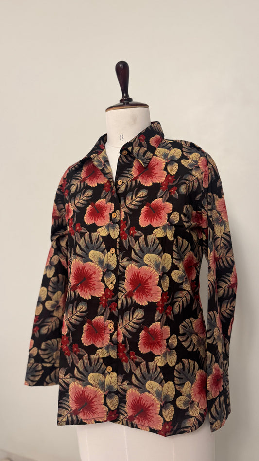 Black Floral Cotton Shirt