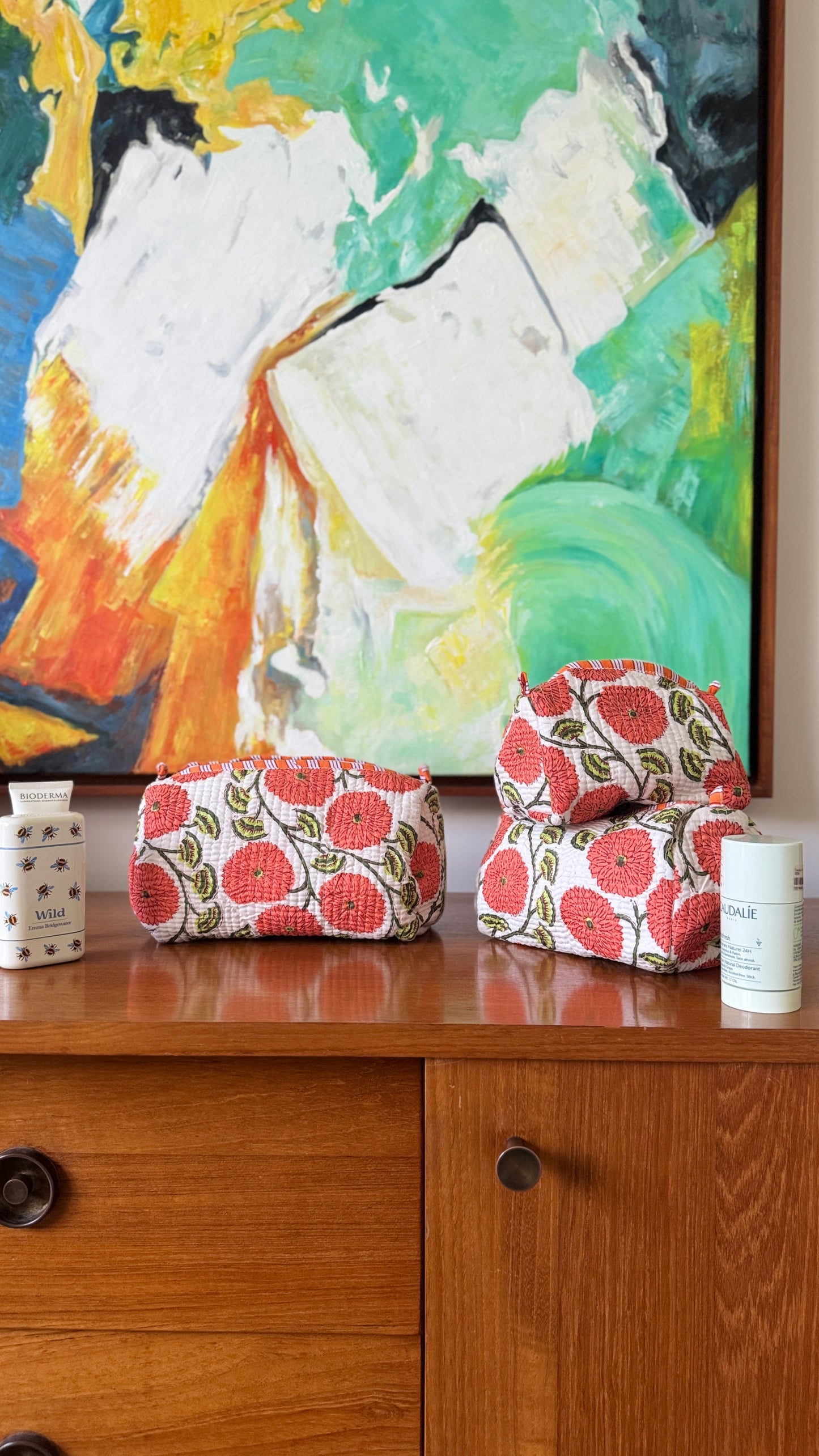 Orange Floral Pouch Set (set of 3)