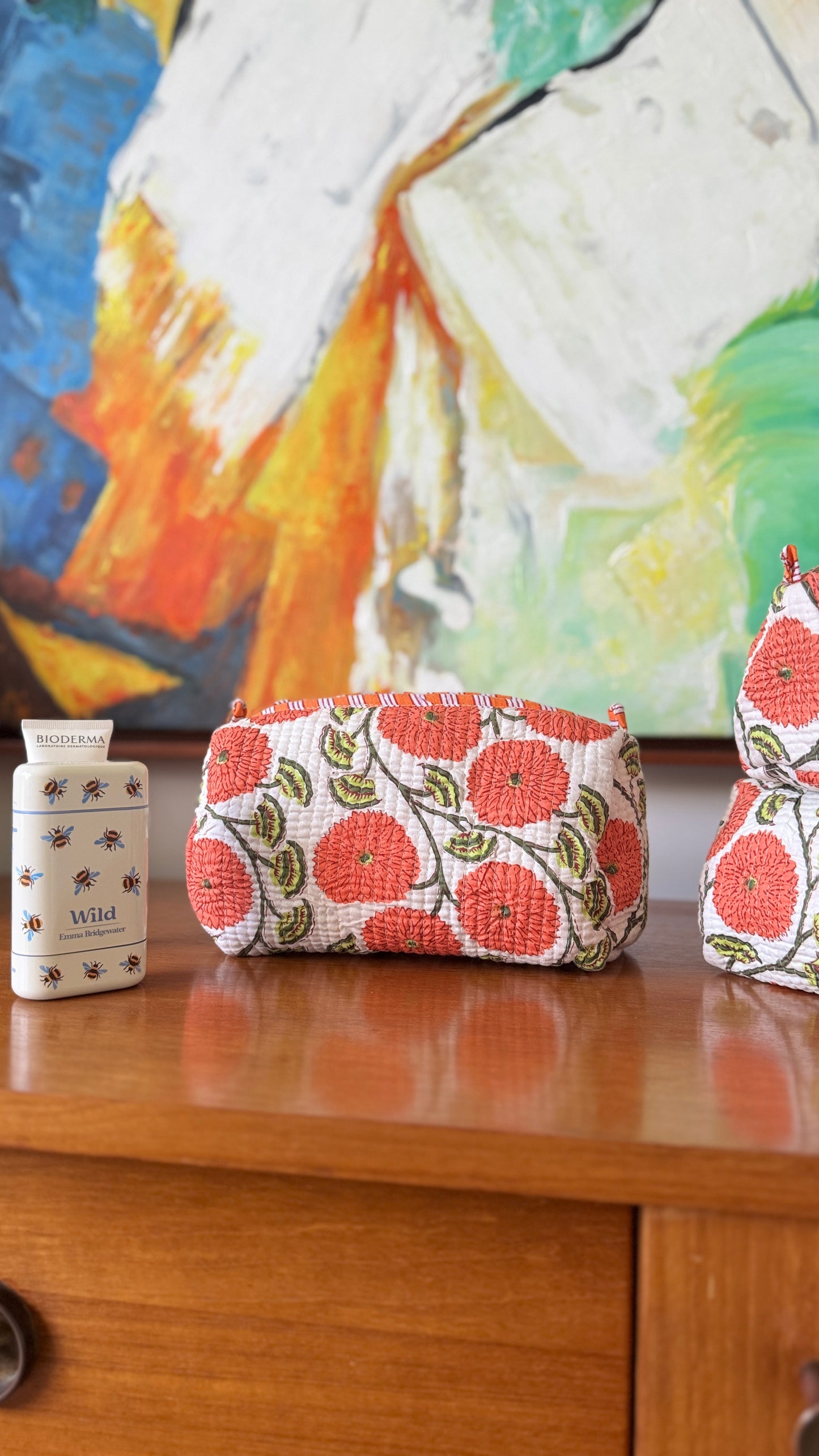 Orange Floral Pouch Set (set of 3)