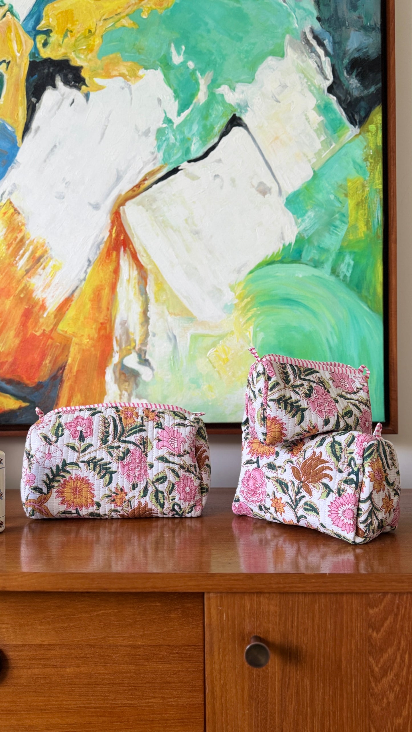 Baby Pink Floral Pouch Set (set of 3)