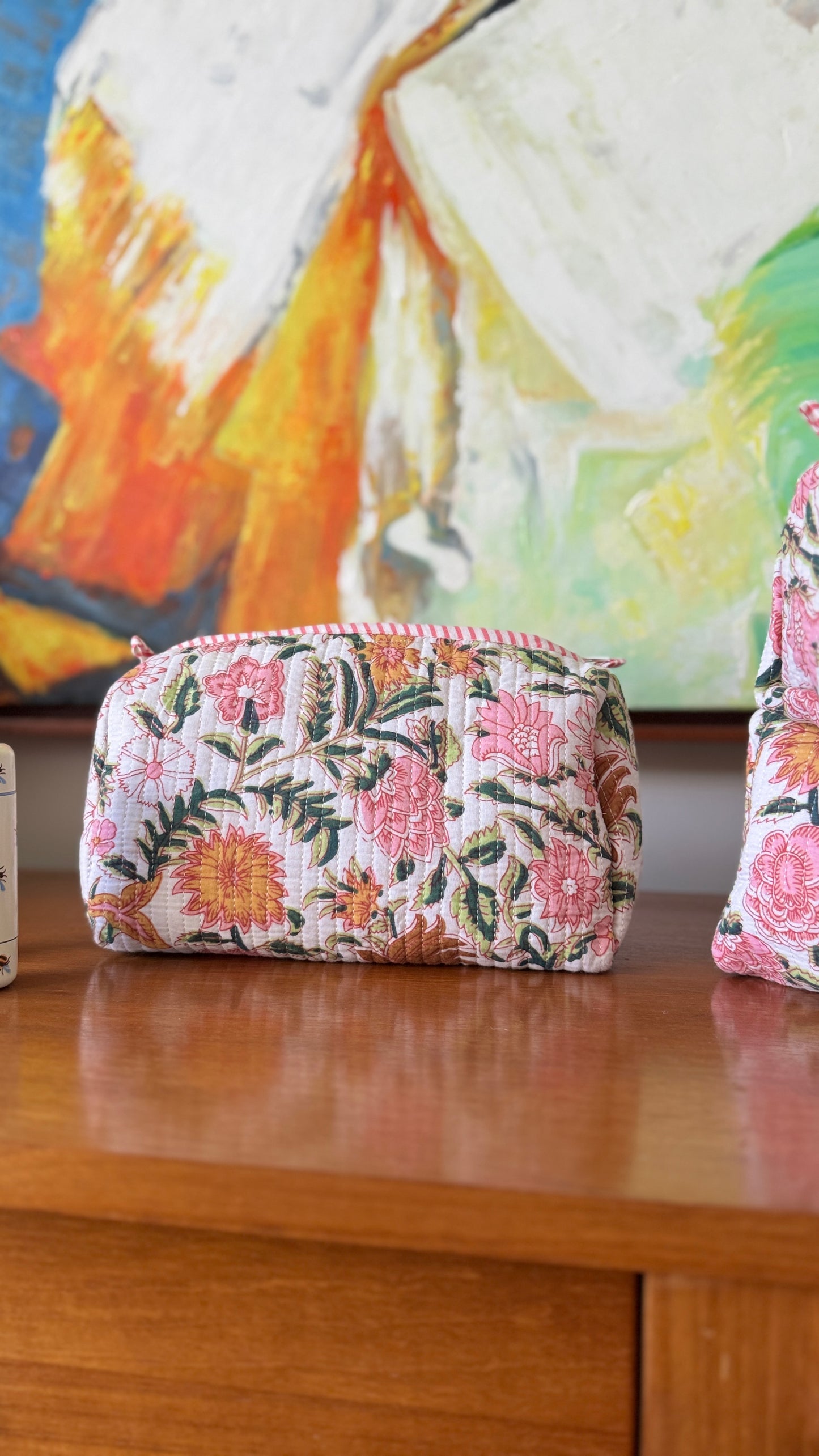 Baby Pink Floral Pouch Set (set of 3)