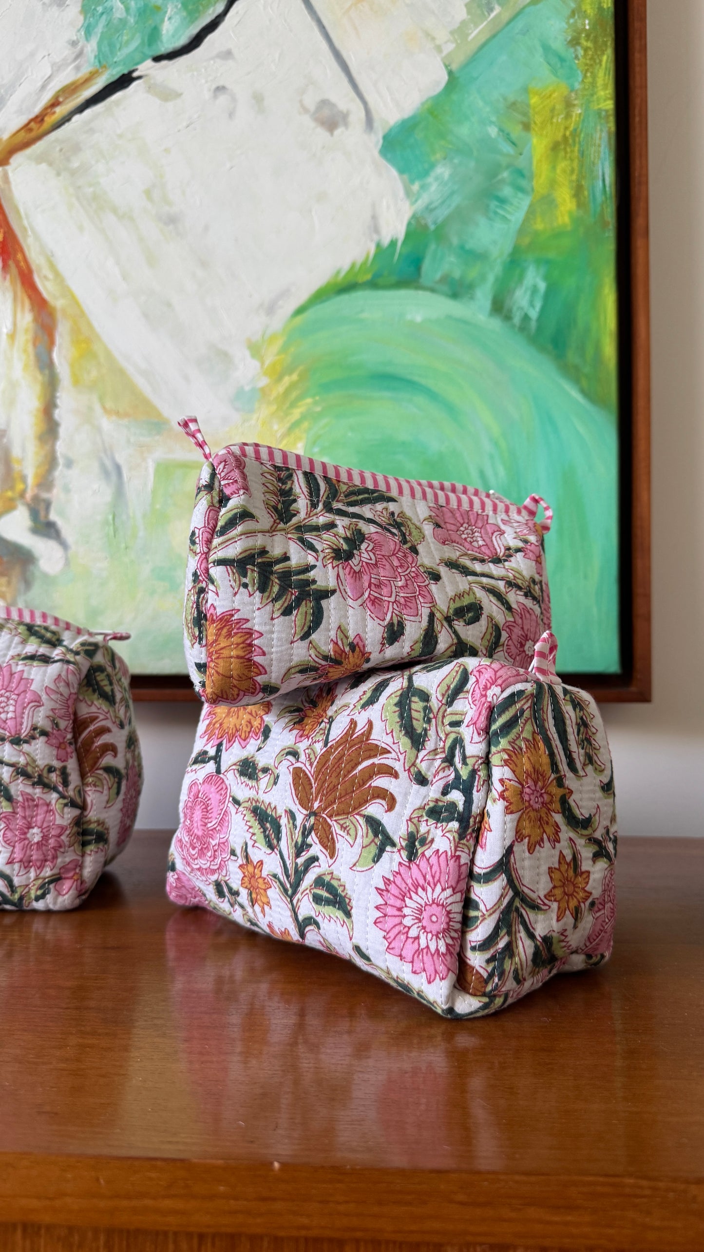 Baby Pink Floral Pouch Set (set of 3)