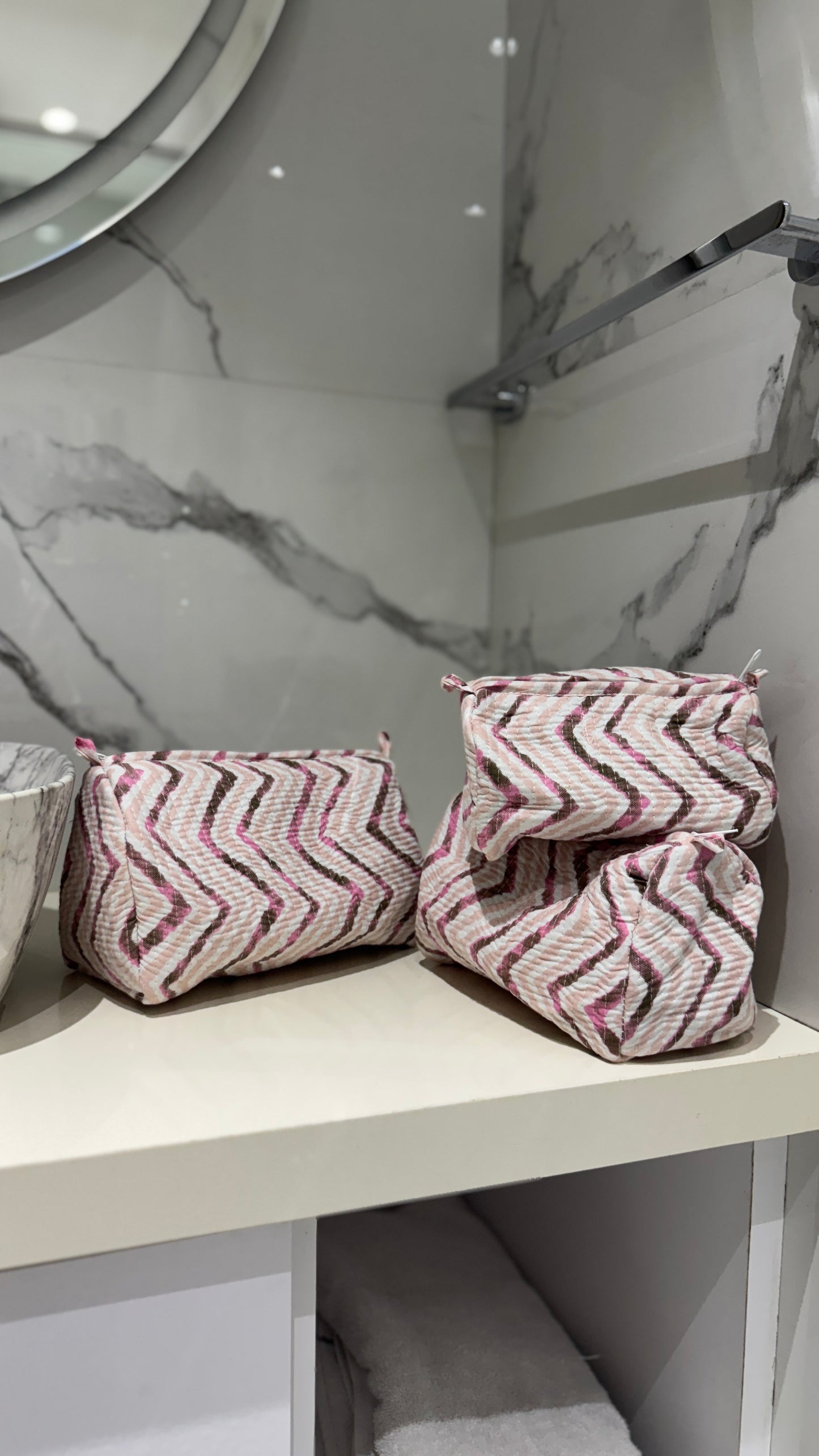 Pink Zig Zag Pouch Set (set of 3)