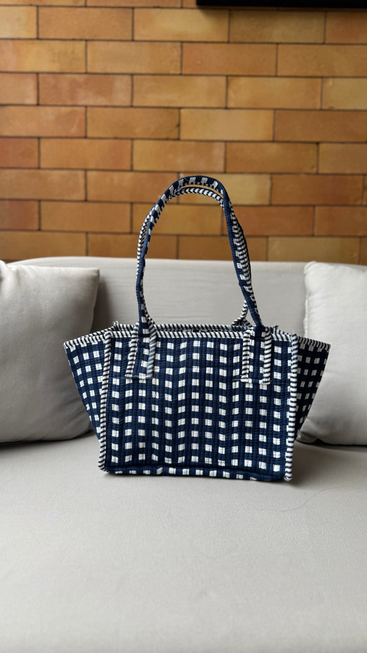 Gingham Mini Tokree Tote Bag (Blue)