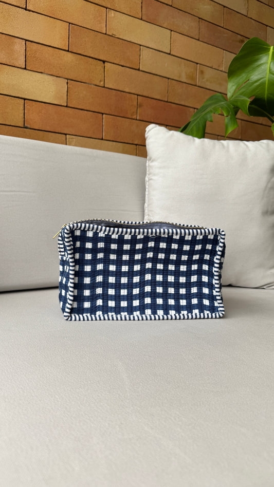 Gingham Large Pouch (Blue)