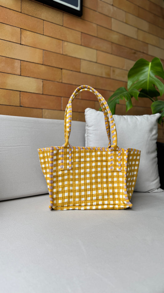 Gingham Mini Tokree Tote Bag (Yellow)