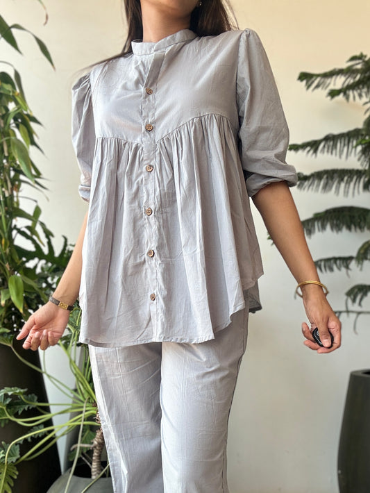 Grey Solid Cotton Shirt