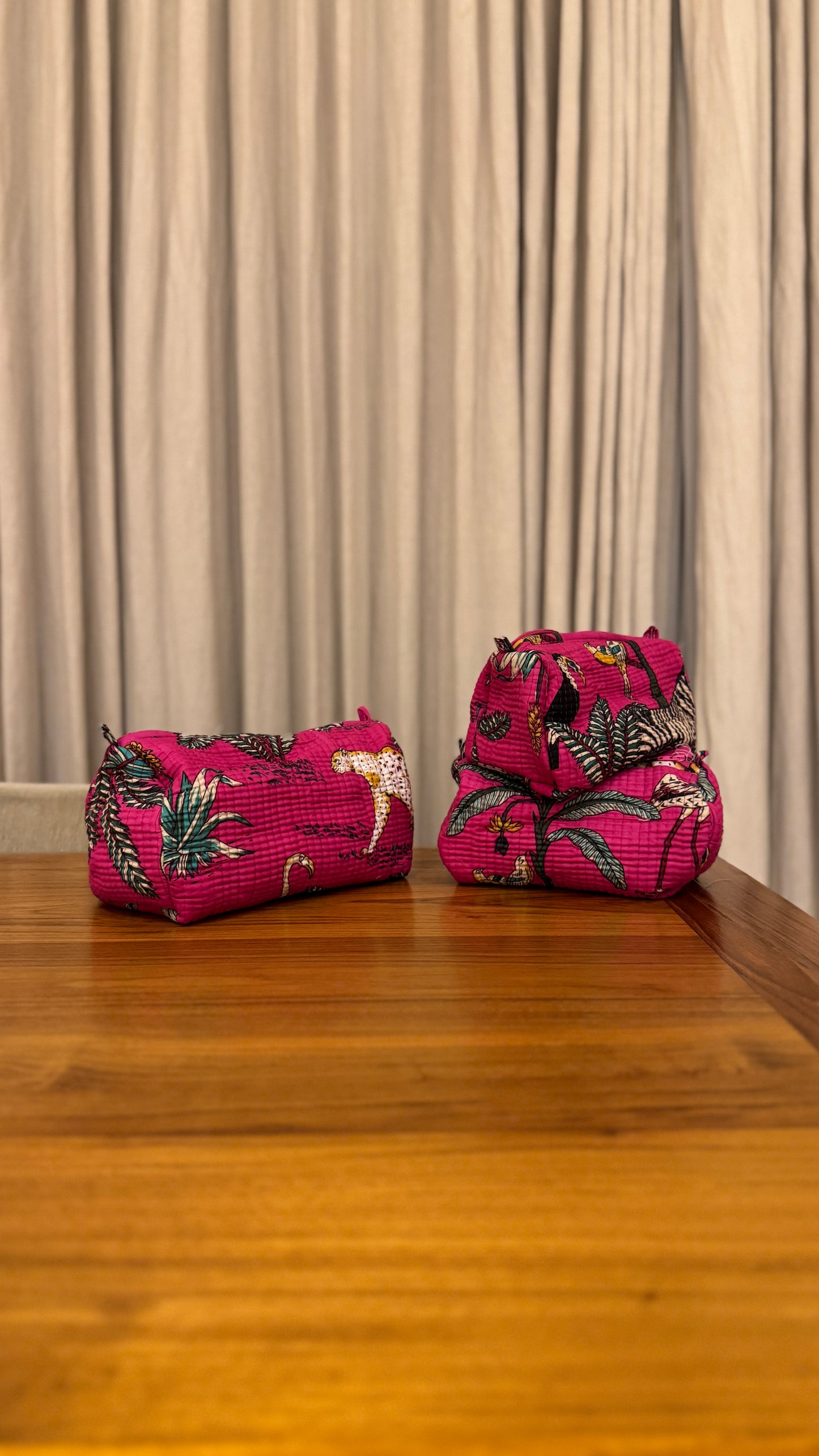 Fuchsia Jungle Pouch Set (set of 3)