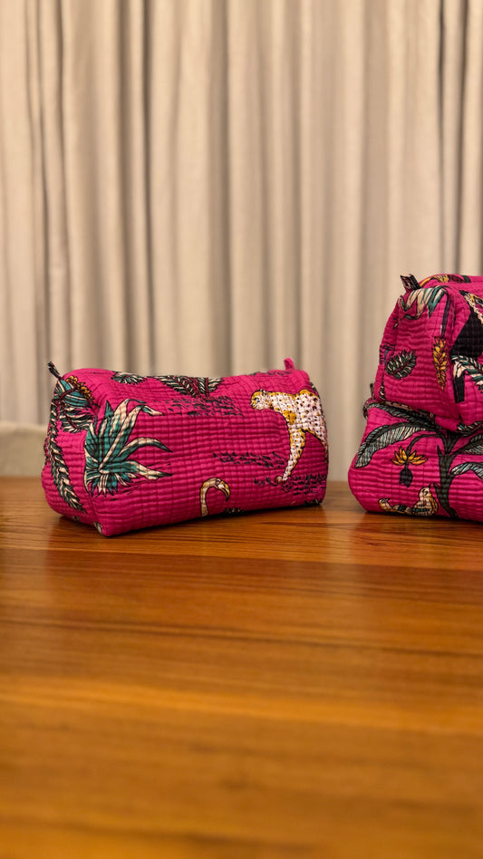 Fuchsia Jungle Pouch Set (set of 3)