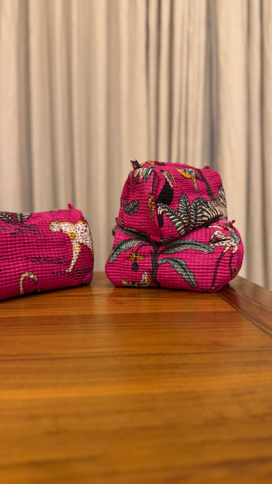 Fuchsia Jungle Pouch Set (set of 3)