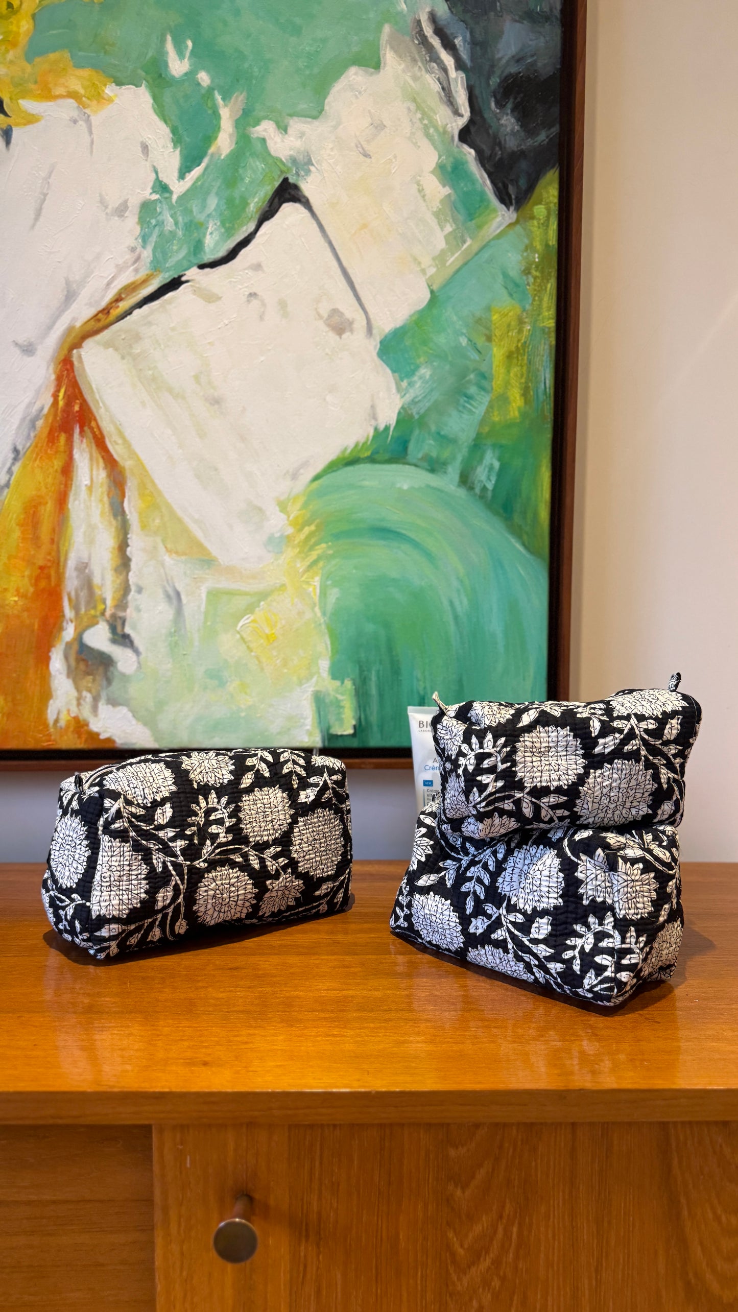 Black Floral Pouch Set (set of 3)