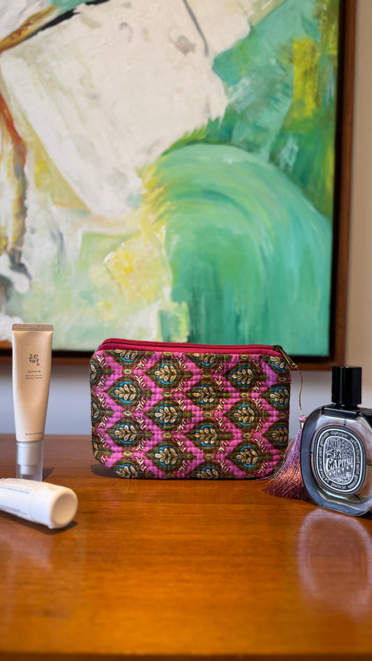 Bright Pink Hand Block Pouch