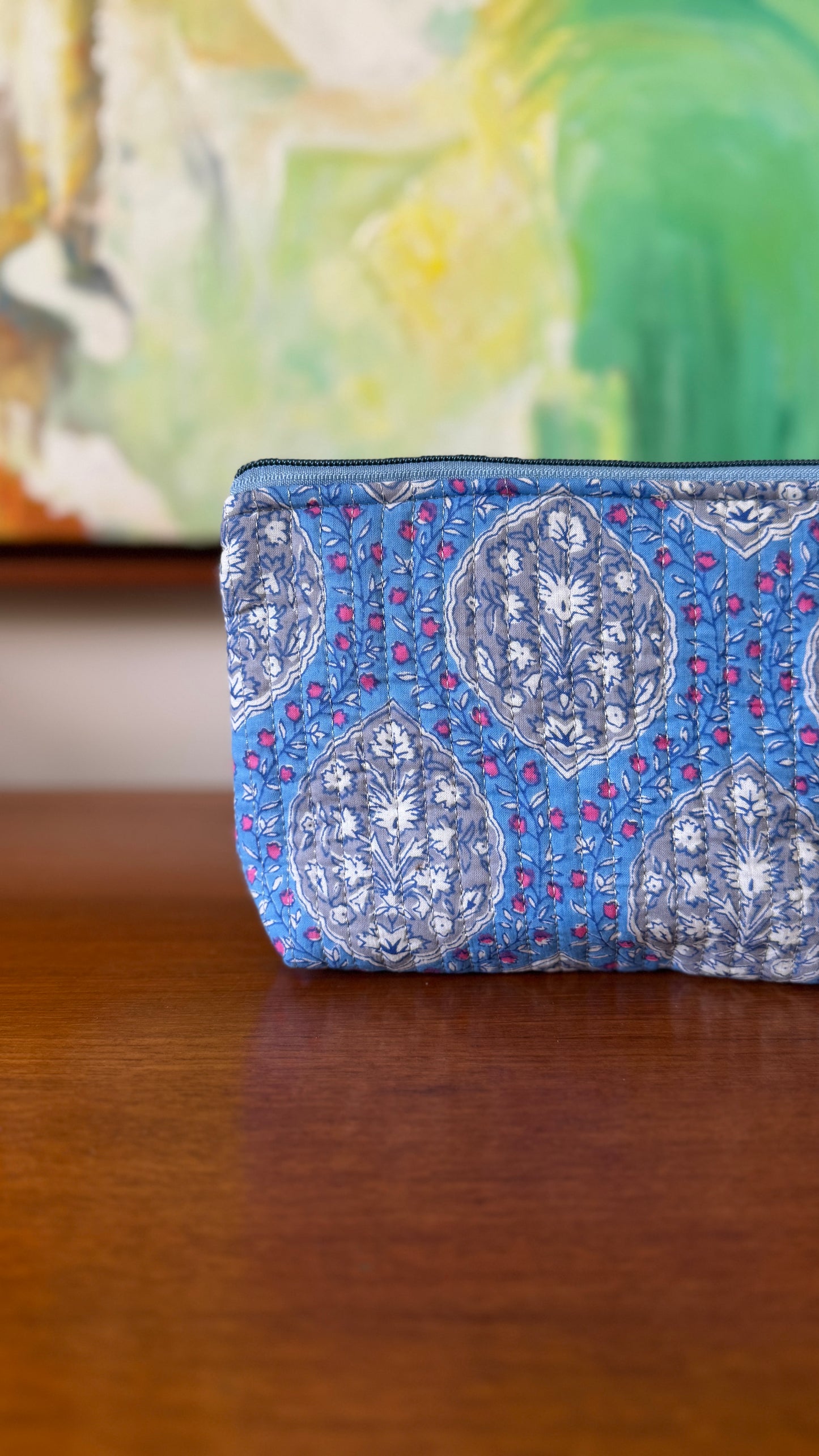 Blue Vines Hand Block Pouch
