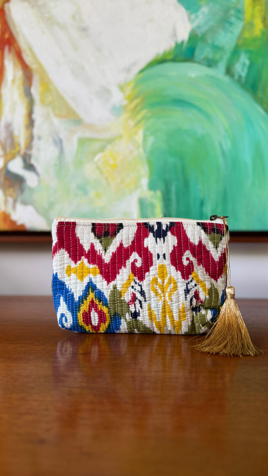 Abstract Ikkat Hand Block Pouch