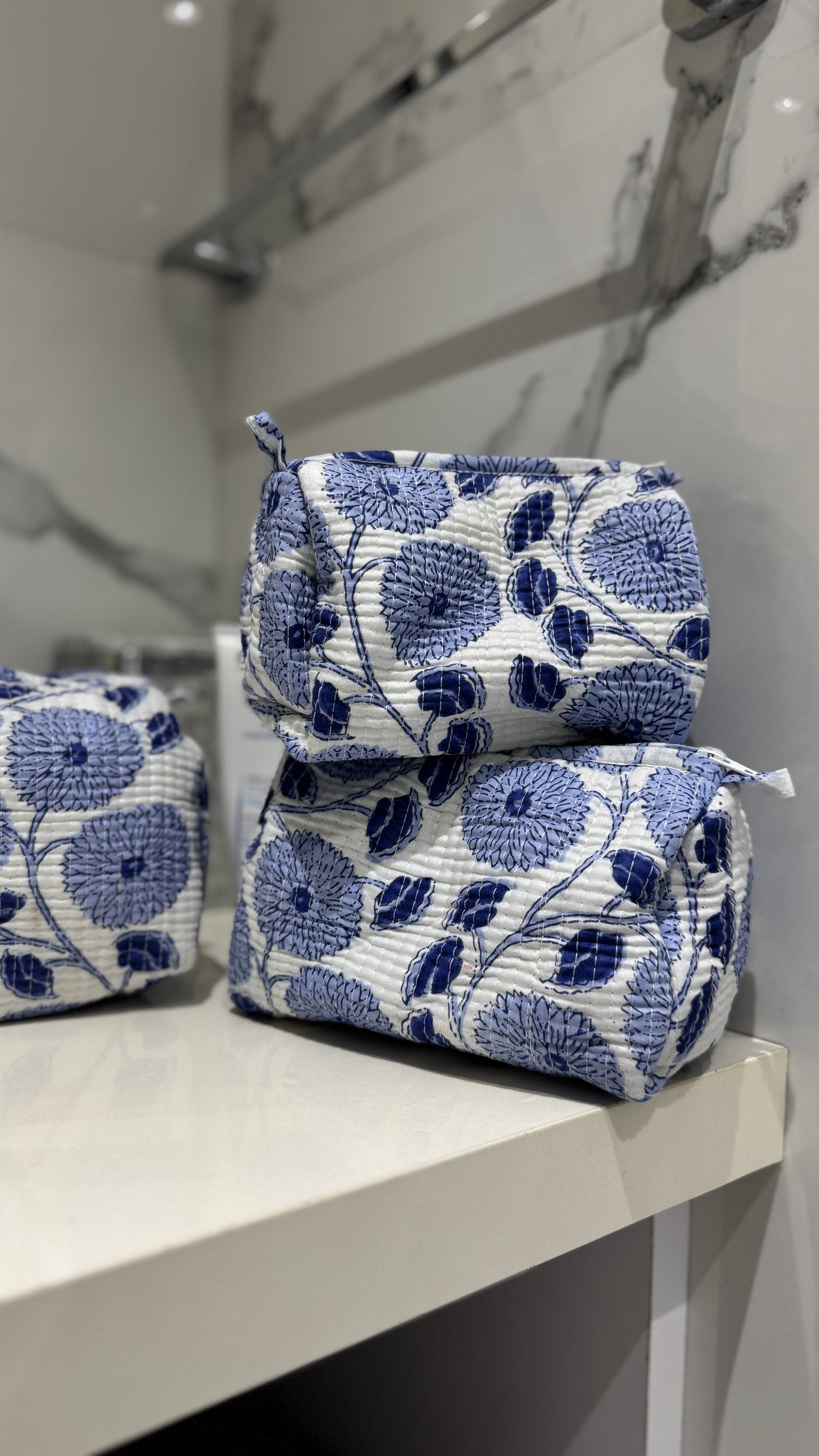 Blue & White Floral Pouch Set (set of 3)