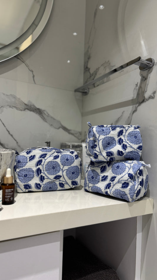 Blue & White Floral Pouch Set (set of 3)