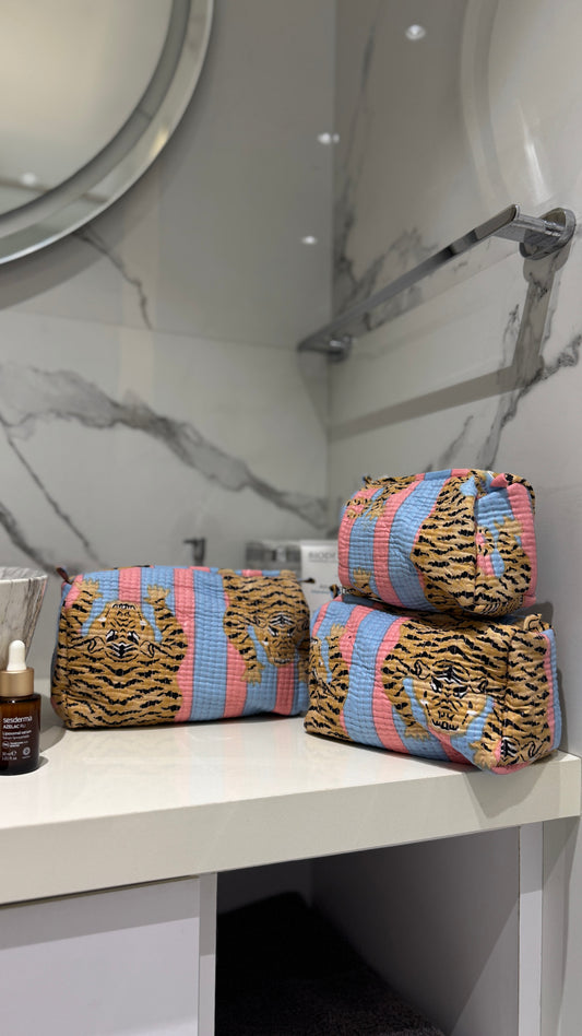 Pink & Blue Tiger Pouch Set (set of 3)