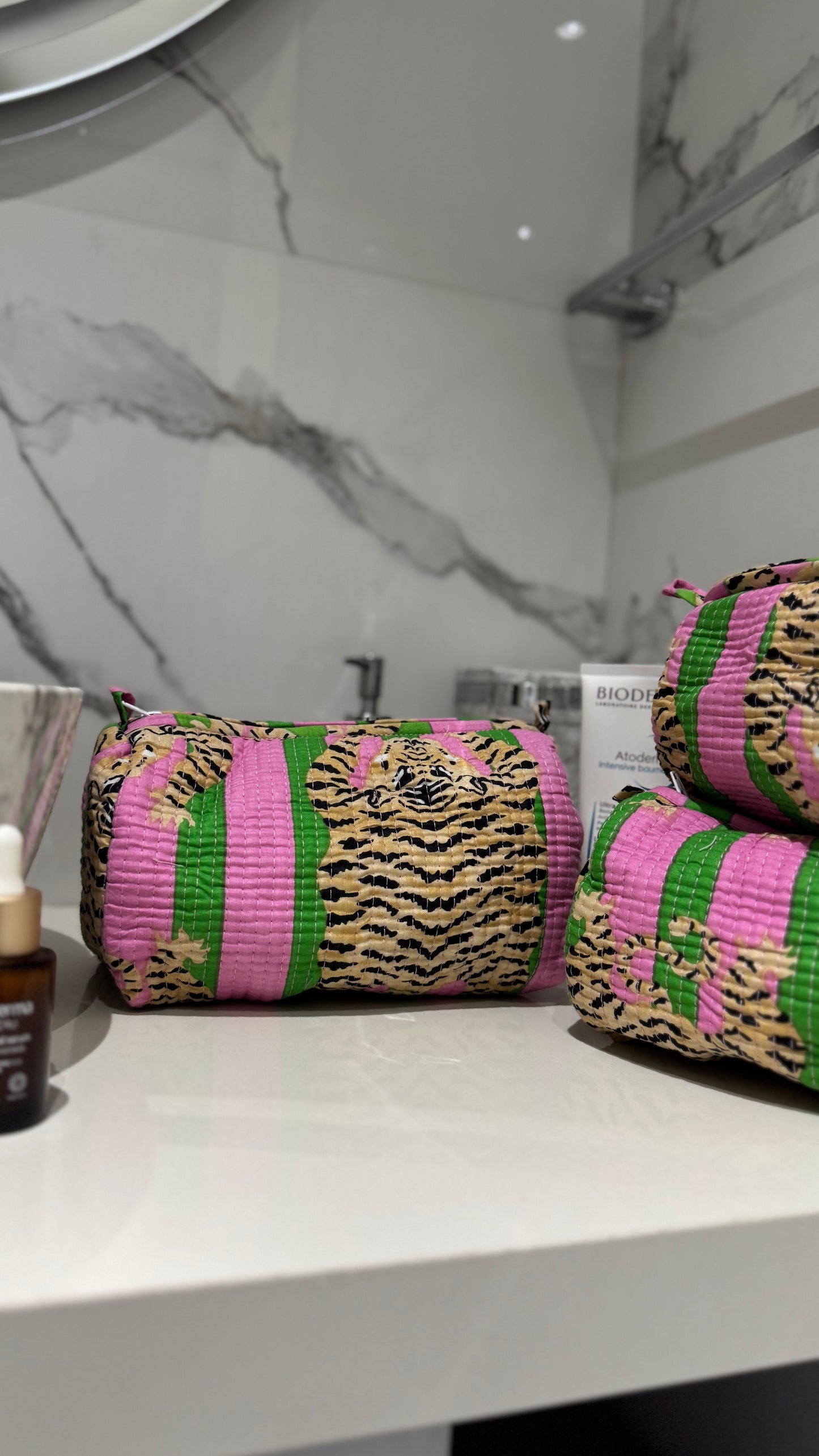 Pink & Green Tiger Pouch Set (set of 3)