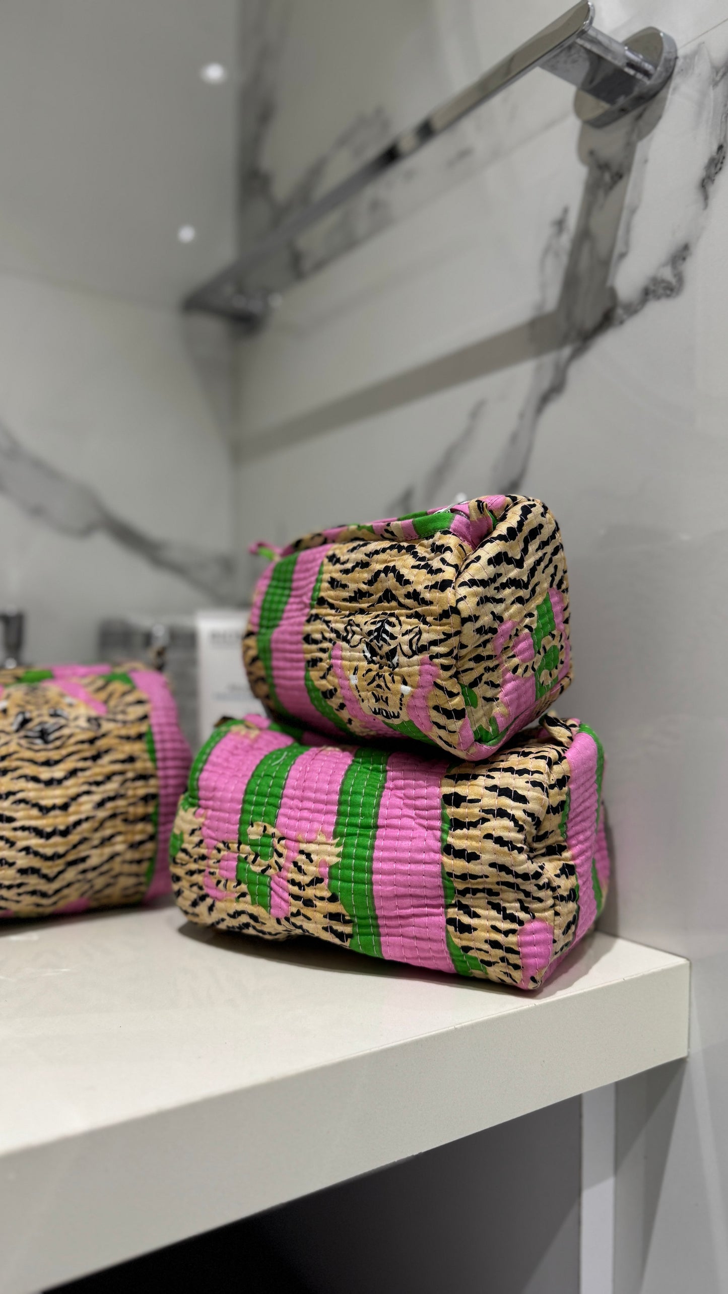 Pink & Green Tiger Pouch Set (set of 3)