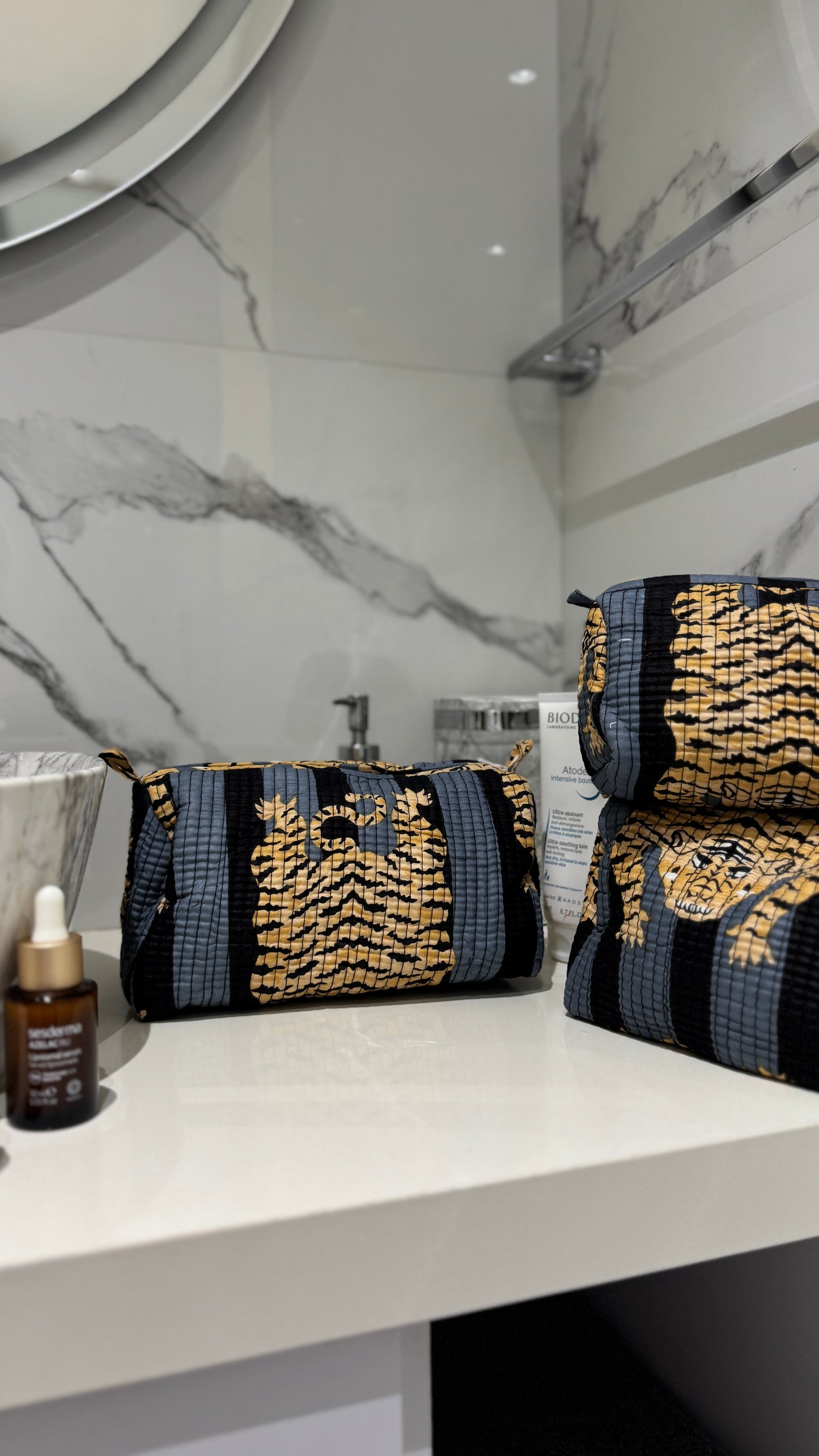 Grey & Black Tiger Pouch Set (set of 3)
