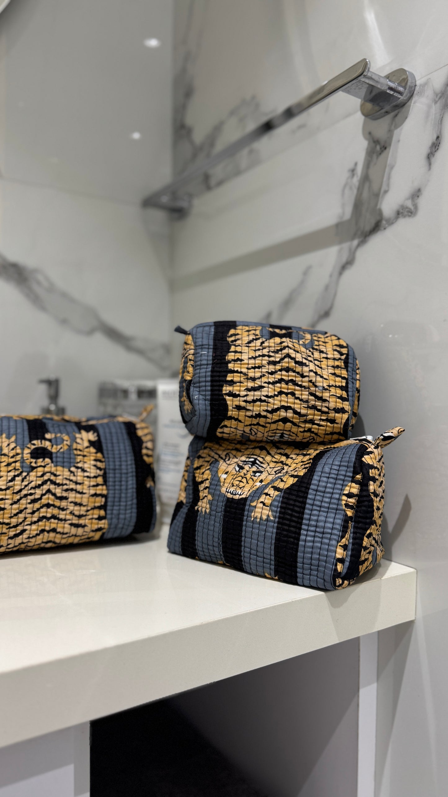 Grey & Black Tiger Pouch Set (set of 3)