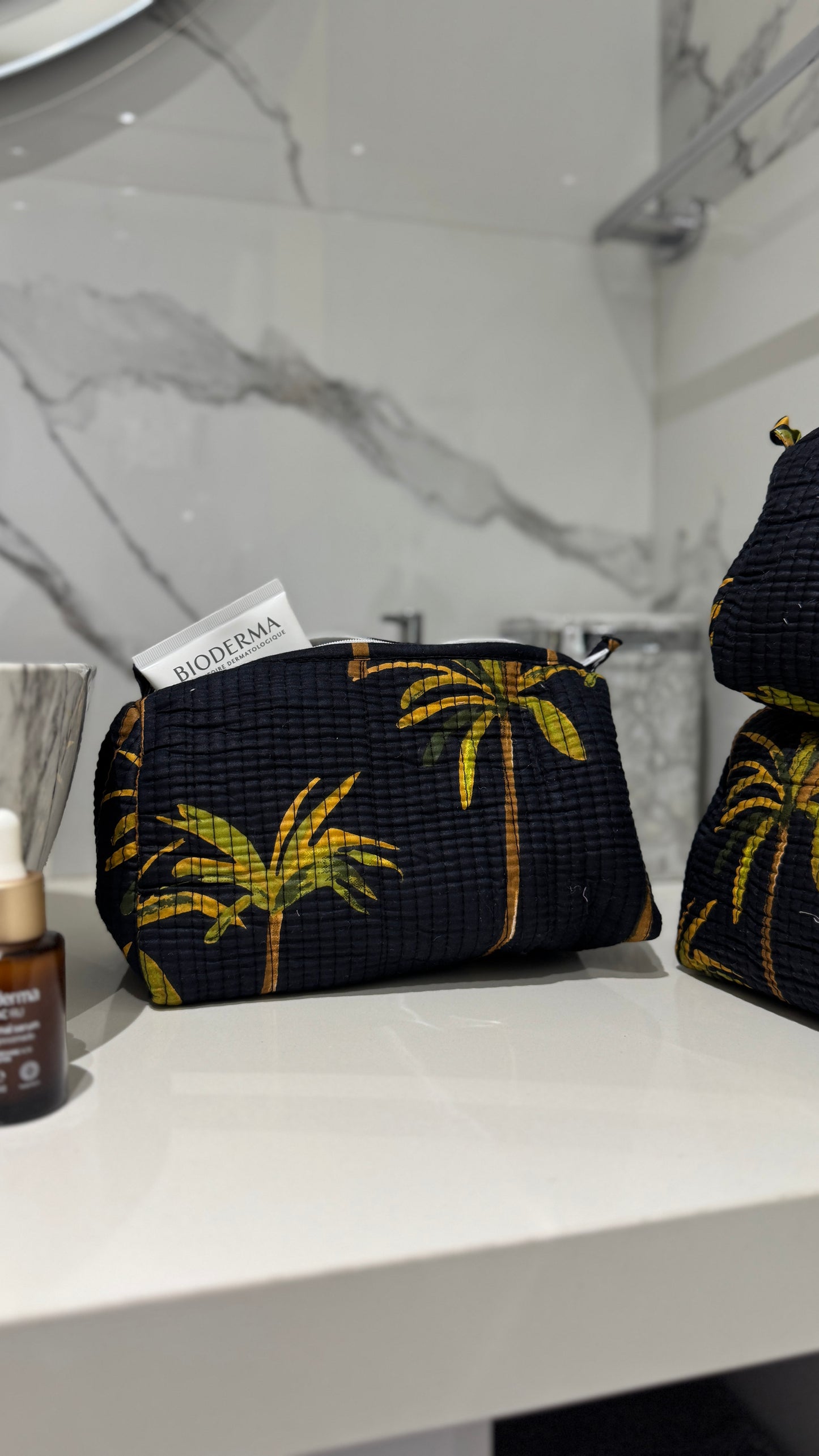 Navy Blue Palm Pouch Set (set of 3)