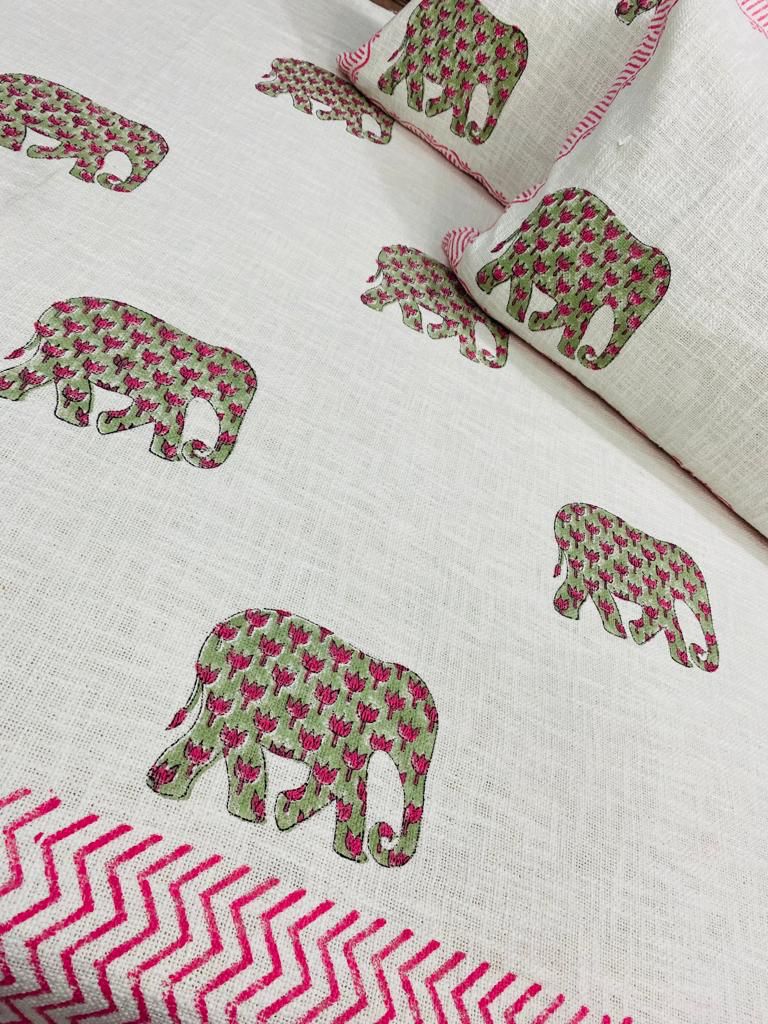 Elephant Cotton Jute Bedcover