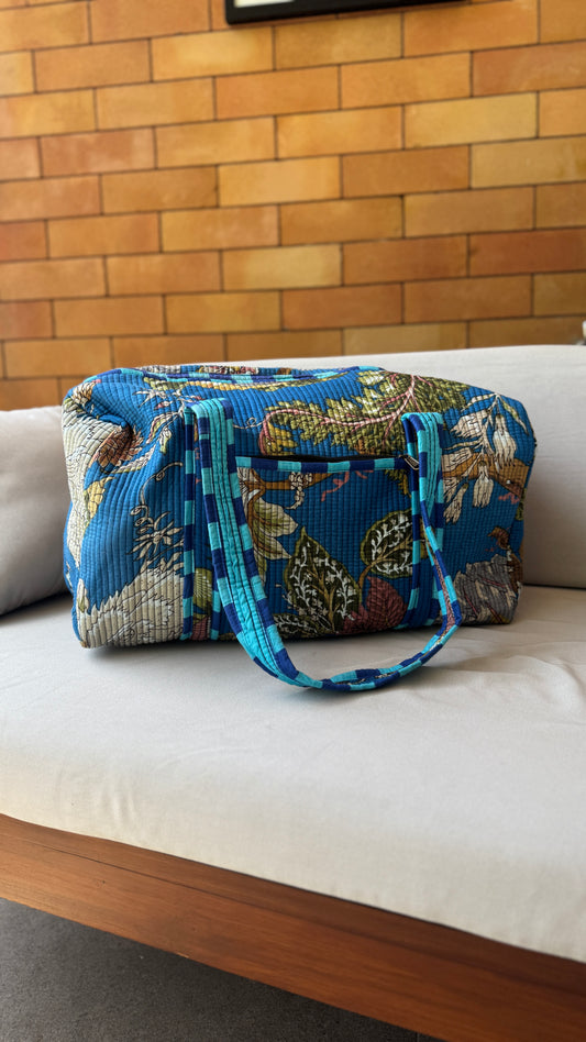 Blue Floral Weekender Duffel Bag