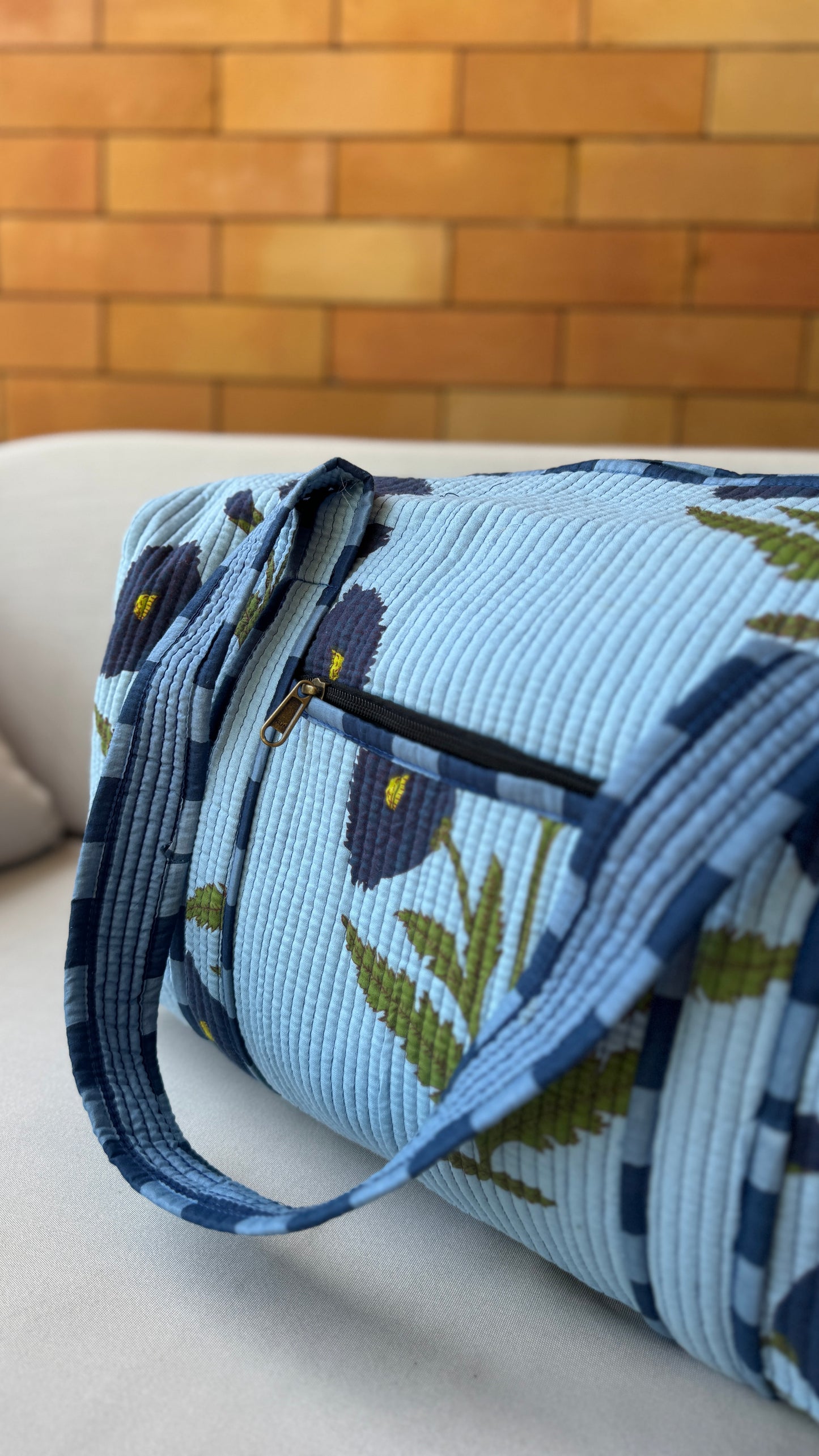 Powder Blue Flower Weekender Duffel Bag