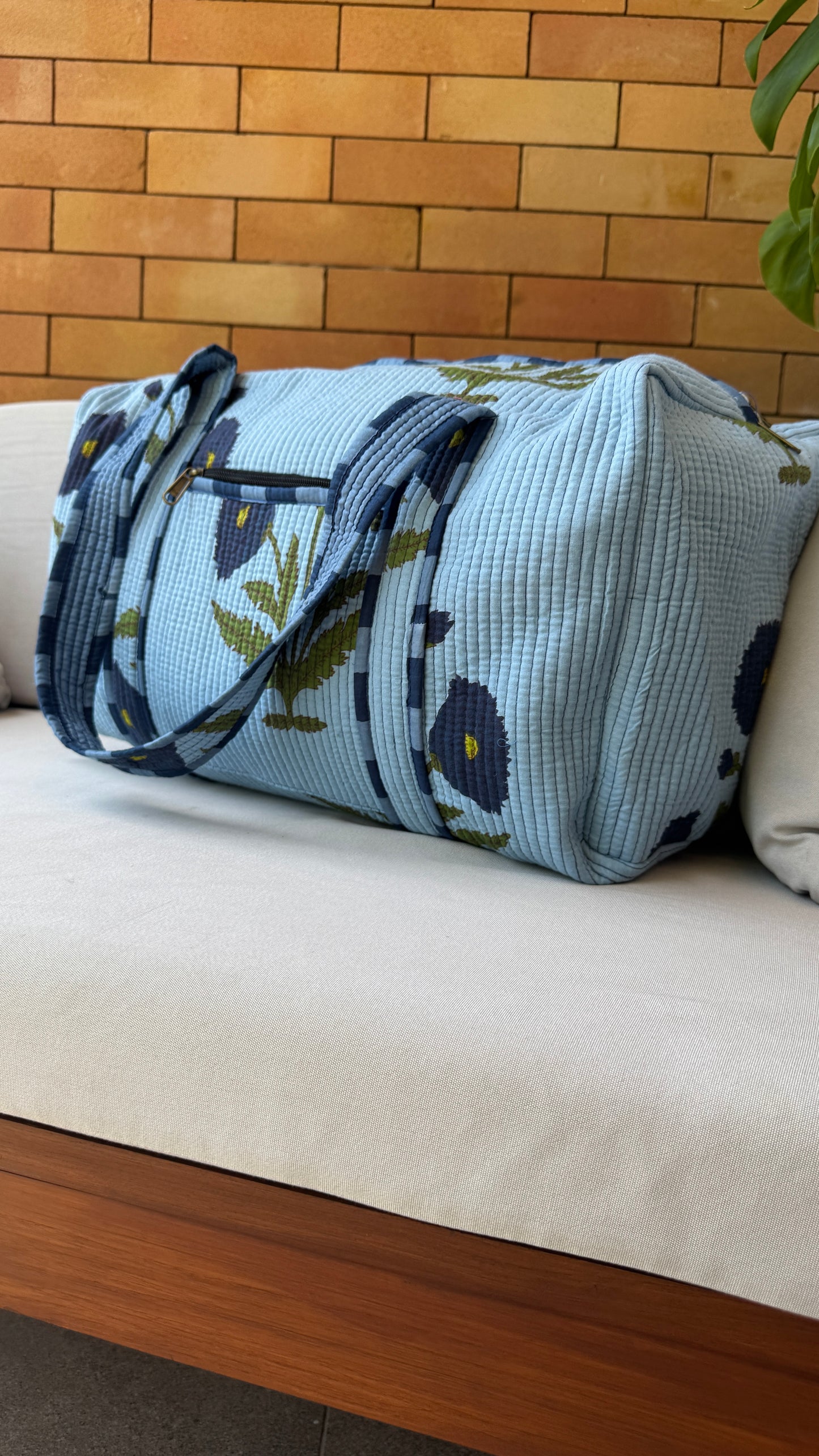 Powder Blue Flower Weekender Duffel Bag