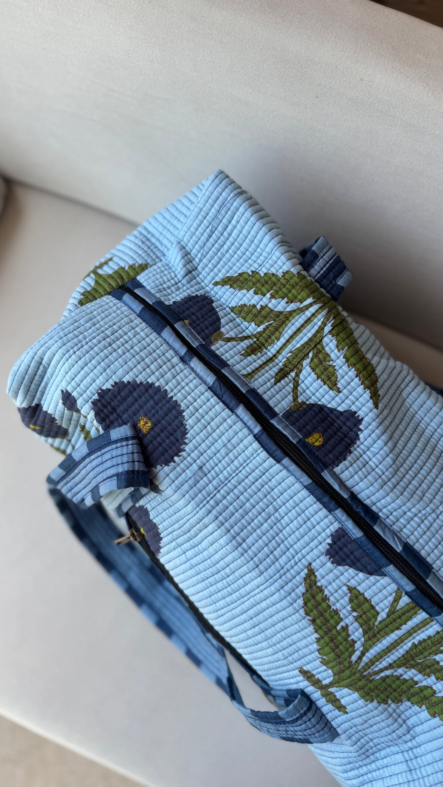 Powder Blue Flower Weekender Duffel Bag
