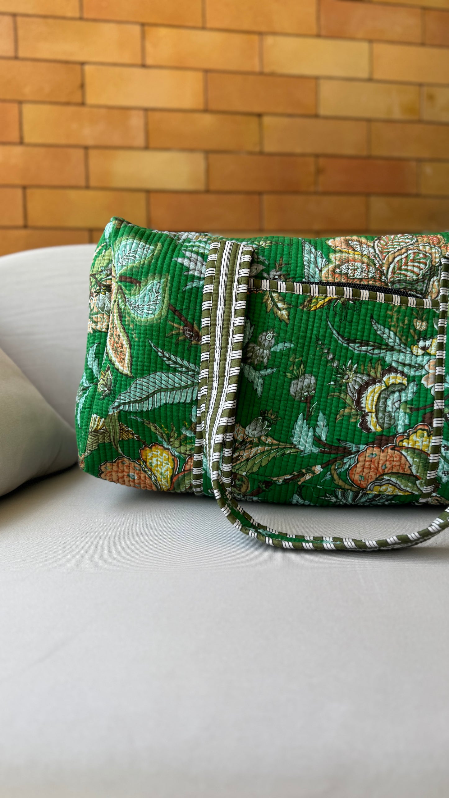 Green Floral Weekender Duffel Bag
