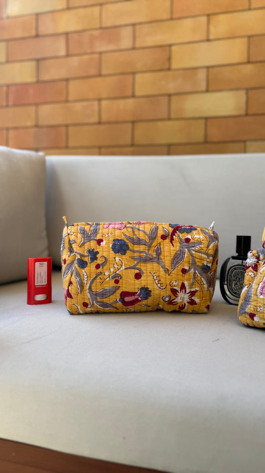 Yellow Floral Pouch Set (set of 3)