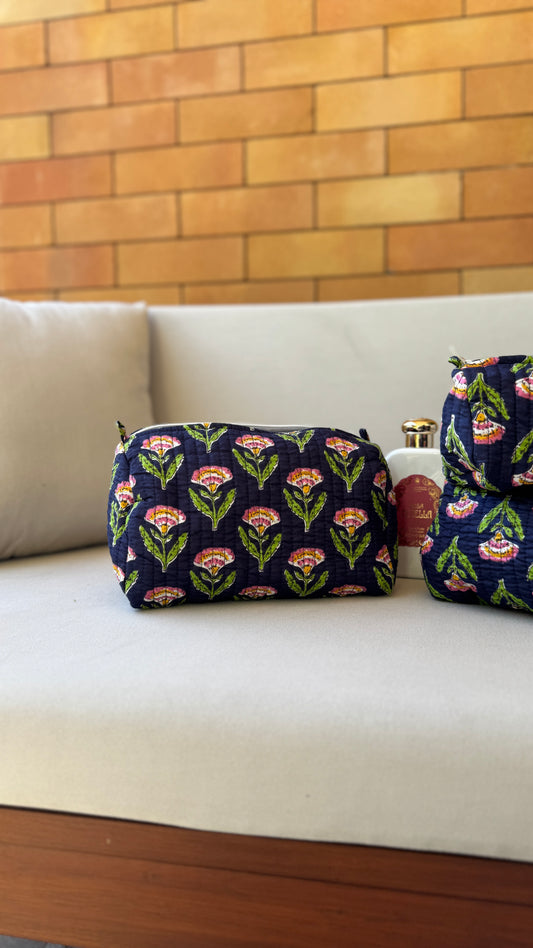 Navy Blue Motif Pouch Set (set of 3)