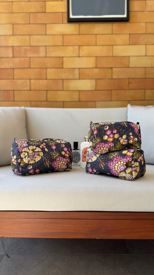 Slate Floral Pouch Set (set of 3)