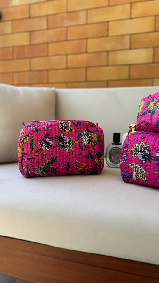 Fuchsia Floral Pouch Set (set of 3)