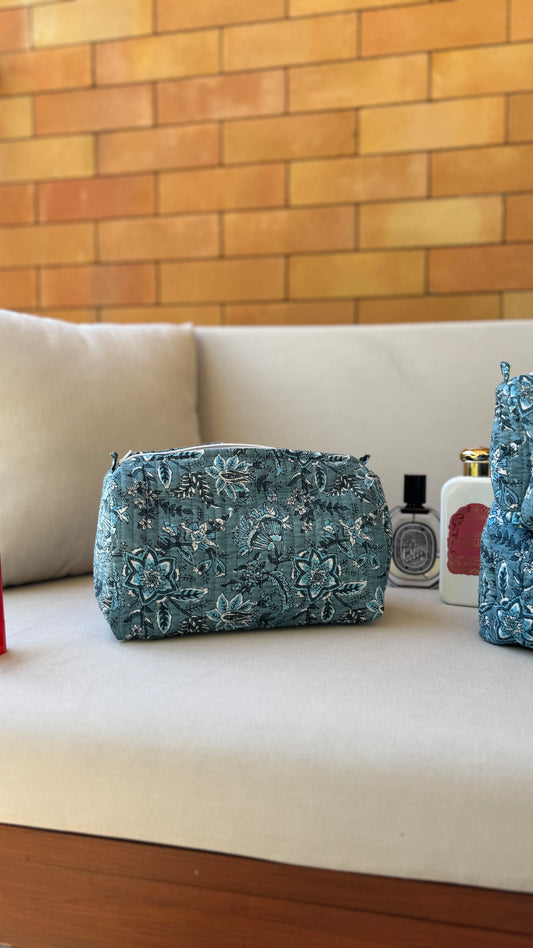 Blue Floral Pouch Set (set of 3)