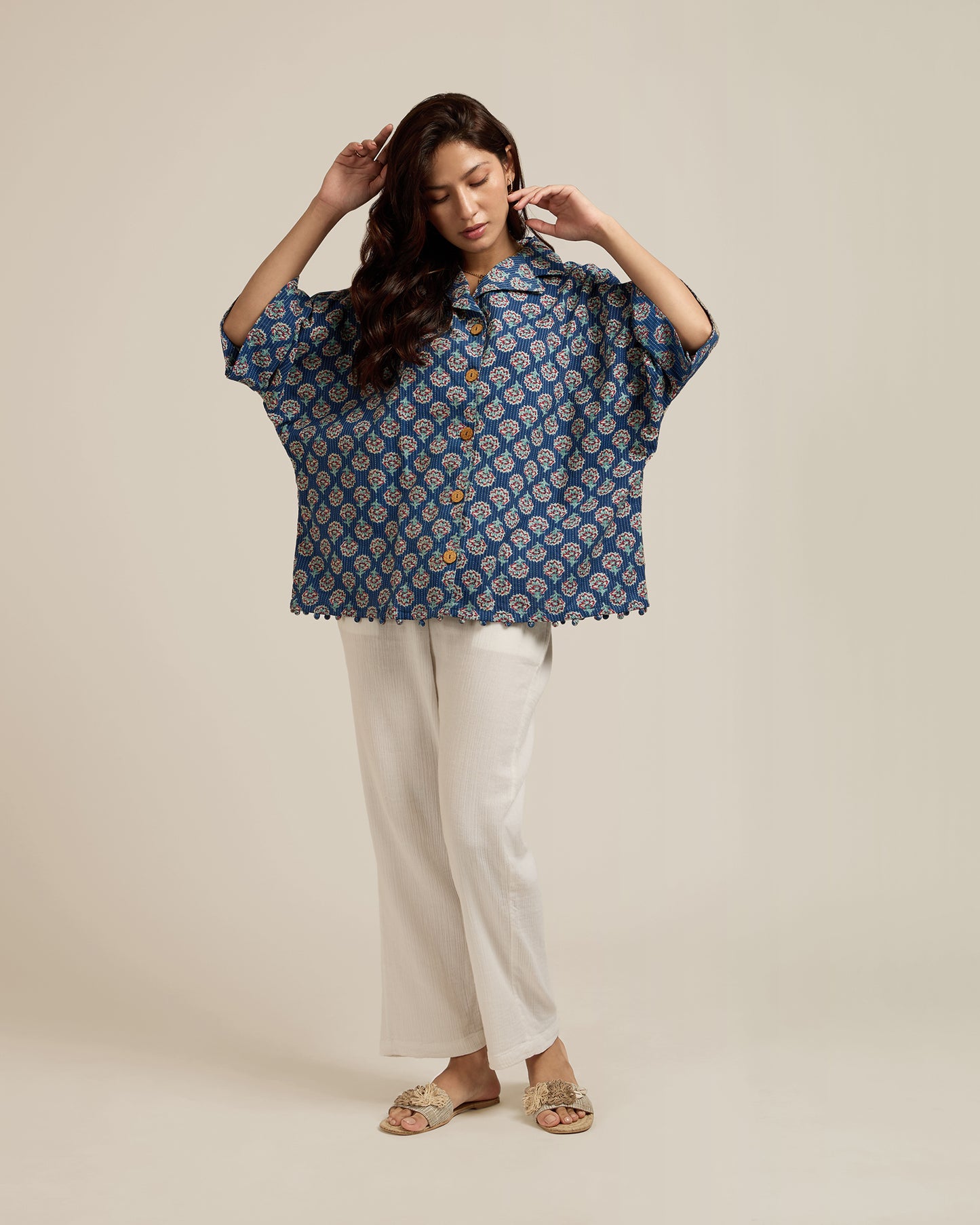 Potli Kantha Cotton Shirt FREE SIZE