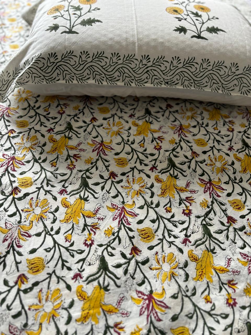 Mustard Floral Cotton Bedsheet