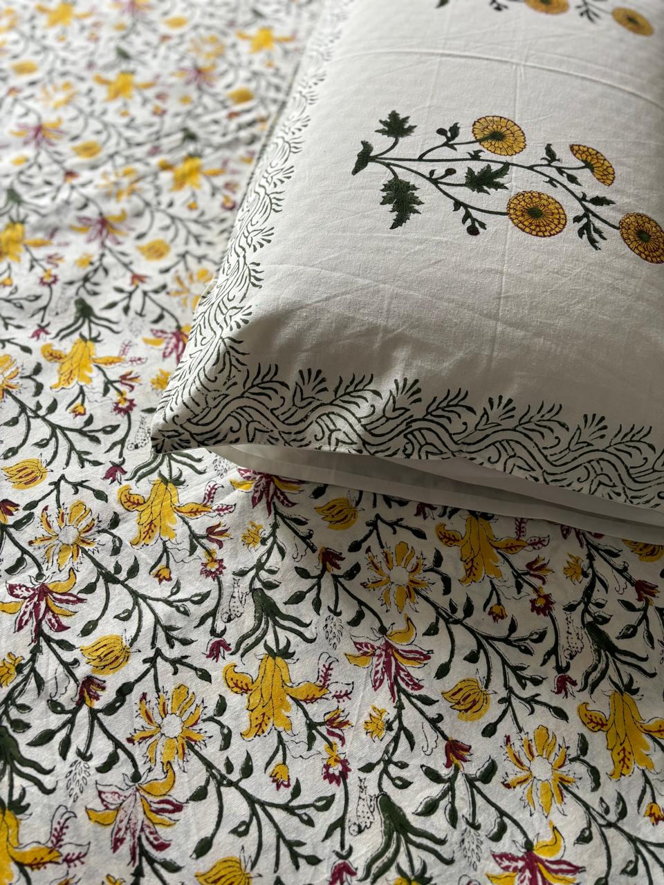 Mustard Floral Cotton Bedsheet