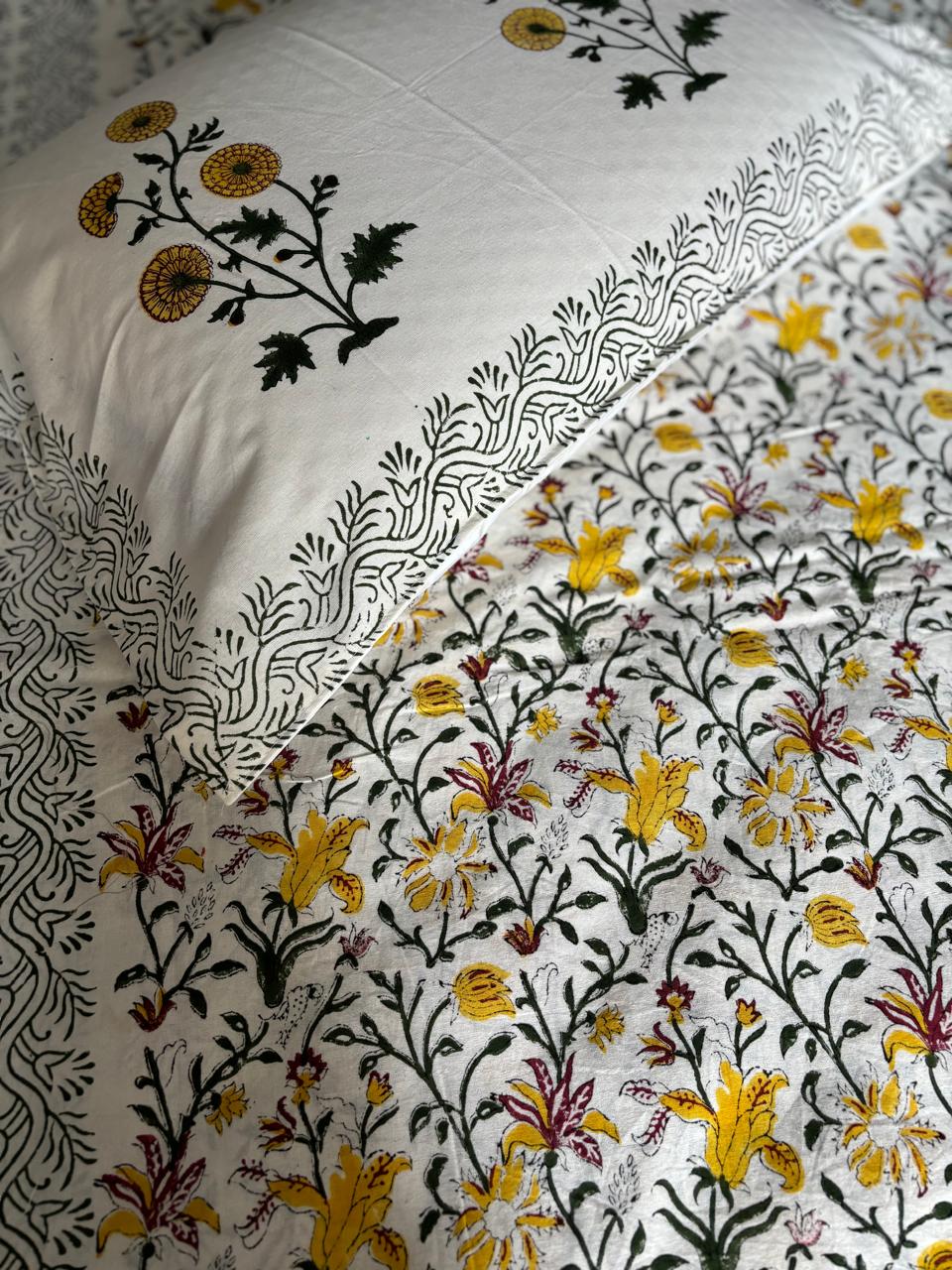 Mustard Floral Cotton Bedsheet