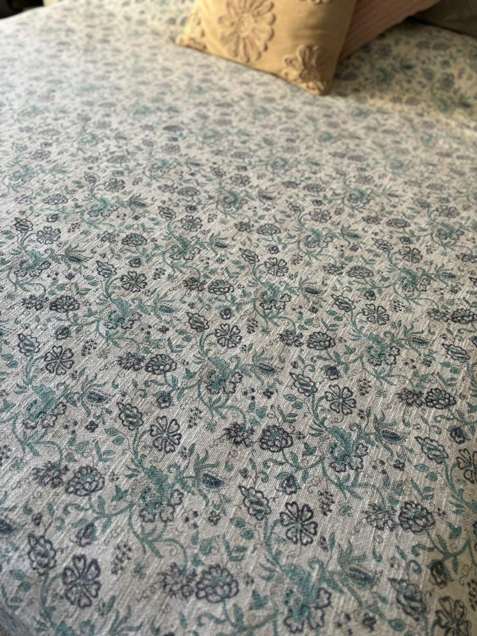 Blue Vines Cotton Jute Bedcover