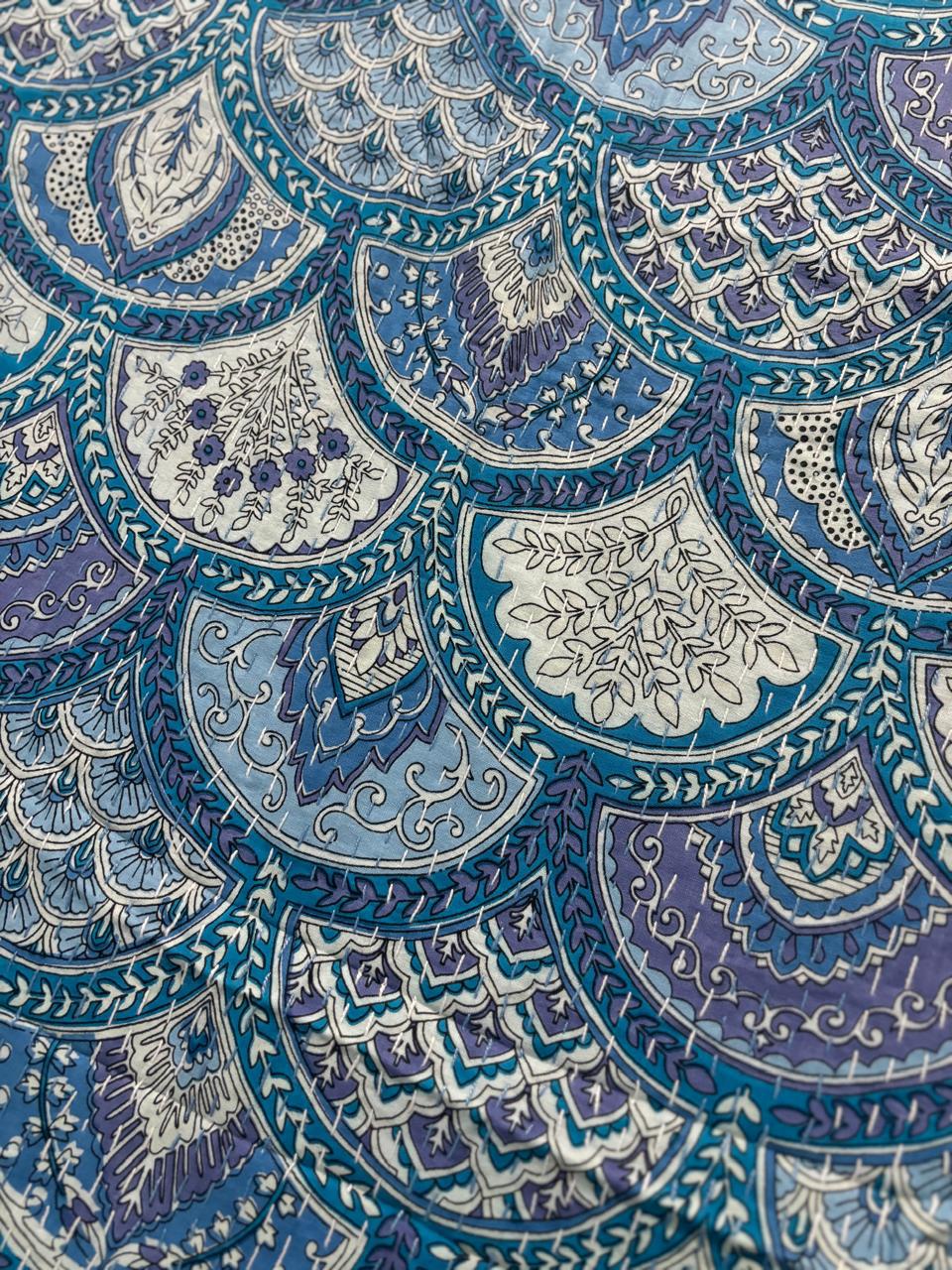 Blue Abstract Kantha Bedcover