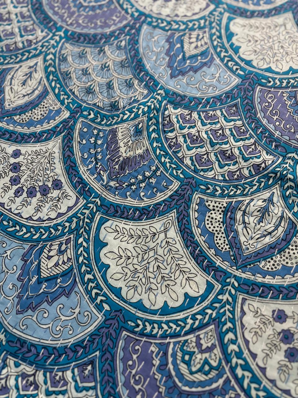 Blue Abstract Kantha Bedcover